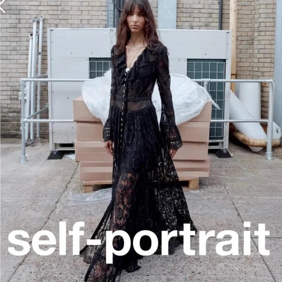 Self Portrait BLACK LACE RUFFLE MAXI DRESS $970 New with tag - Picture 9 of 15